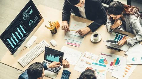 Business visual data analyzing technology by creative computer software 스톡 사진