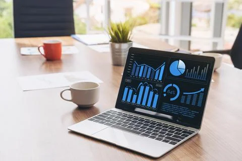 Business visual data analyzing technology by creative computer software Stock Photos