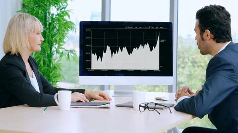 Business visual data analyzing technology by creative computer software Stock Photos