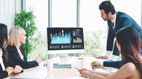 Business visual data analyzing technology by creative computer software Stock Photos