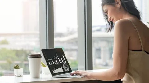 Business visual data analyzing technology by creative computer software Stock Photos
