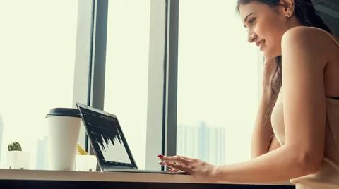 Business visual data analyzing technology by creative computer software Stock Photos