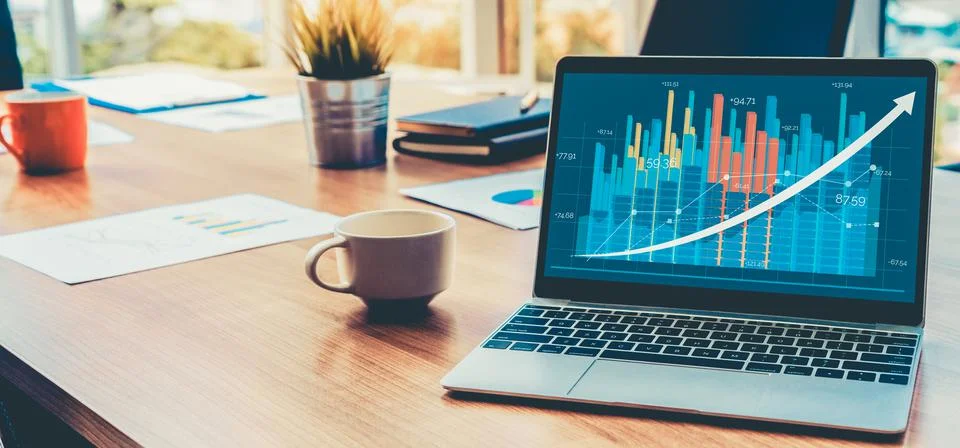 Business visual data analyzing technology by creative computer software Stock Photos