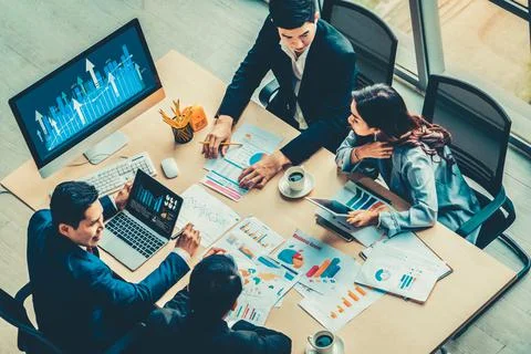 Business visual data analyzing technology by creative computer software Stock Photos