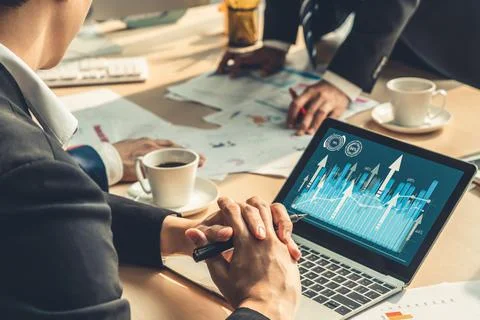 Business visual data analyzing technology by creative computer software Stock Photos