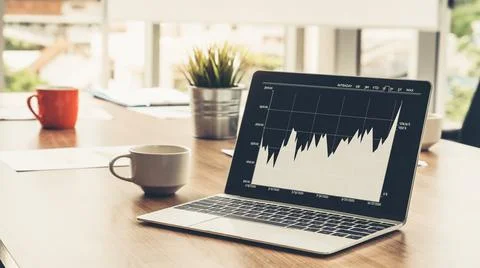 Business visual data analyzing technology by creative computer software Stock Photos
