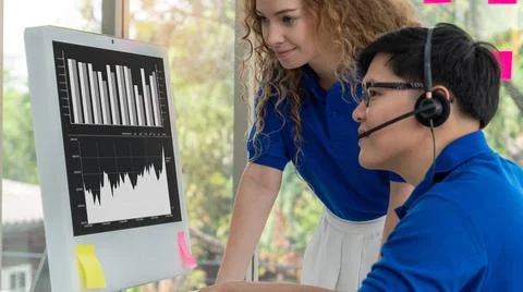 Business visual data analyzing technology by creative computer software Stock Photos