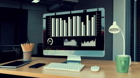 Business visual data analyzing technology by creative computer software Stock Photos