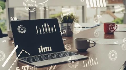 Business visual data analyzing technology by creative computer software Stock Photos