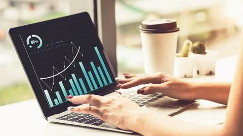Business visual data analyzing technology by creative computer software Stock Photos