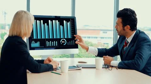 Business visual data analyzing technology by creative computer software Stock Photos