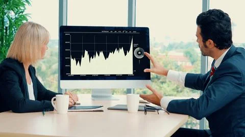 Business visual data analyzing technology by creative computer software Stock Photos