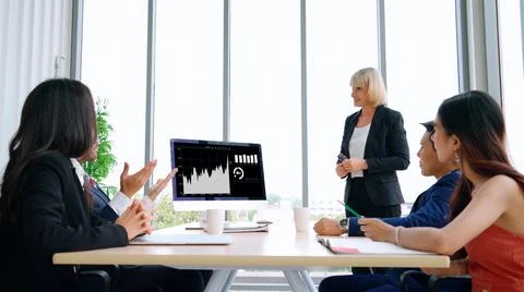 Business visual data analyzing technology by creative computer software Stock Photos