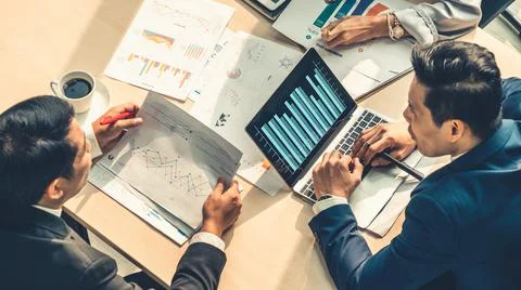 Business visual data analyzing technology by creative computer software Stock Photos