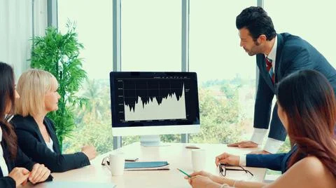 Business visual data analyzing technology by creative computer software Stock Photos