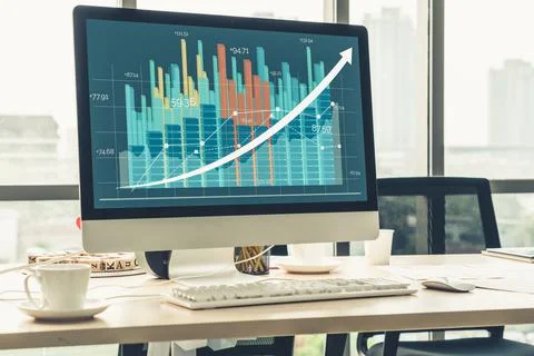 Business visual data analyzing technology by creative computer software Stock Photos