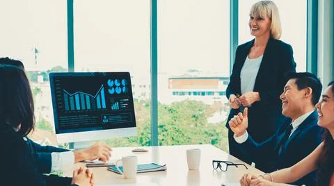 Business visual data analyzing technology by creative computer software Stock Photos