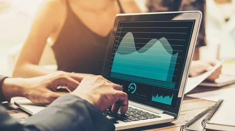 Business visual data analyzing technology by creative computer software Stock Photos