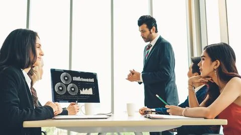 Business visual data analyzing technology by creative computer software Stock Photos