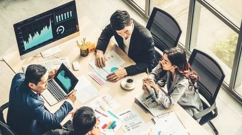 Business visual data analyzing technology by creative computer software Stock Photos