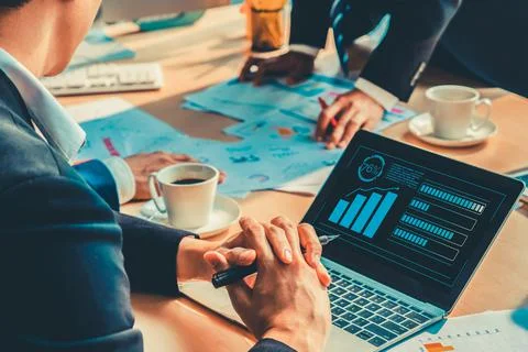 Business visual data analyzing technology by creative computer software Stock Photos