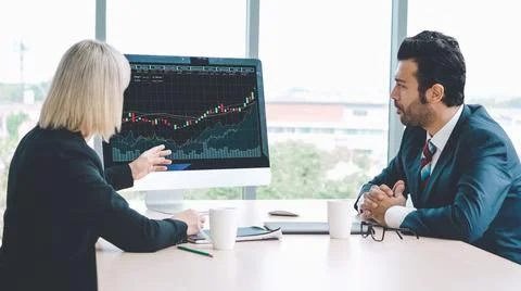 Business visual data analyzing technology by creative computer software Stock Photos