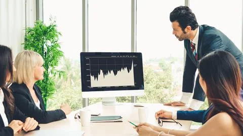 Business visual data analyzing technology by creative computer software Stock Photos