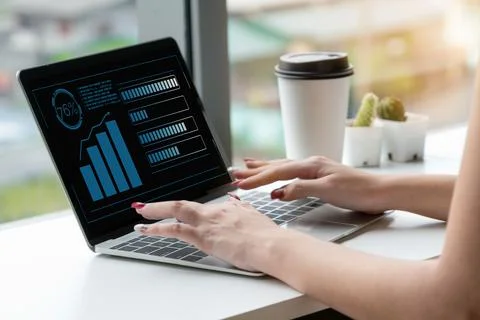 Business visual data analyzing technology by creative computer software Stock Photos