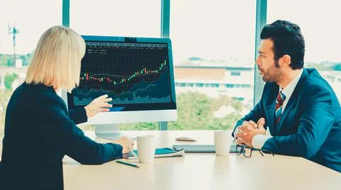 Business visual data analyzing technology by creative computer software Stock Photos