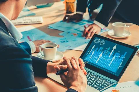 Business visual data analyzing technology by creative computer software Stock Photos