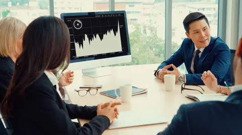 Business visual data analyzing technology by creative computer software Stock Photos