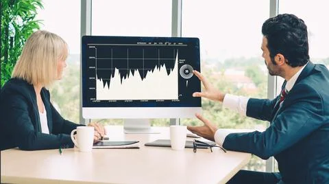 Business visual data analyzing technology by creative computer software Stock Photos