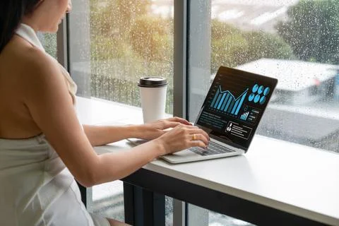 Business visual data analyzing technology by creative computer software Stock Photos