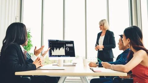 Business visual data analyzing technology by creative computer software Stock Photos