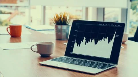 Business visual data analyzing technology by creative computer software Stock Photos