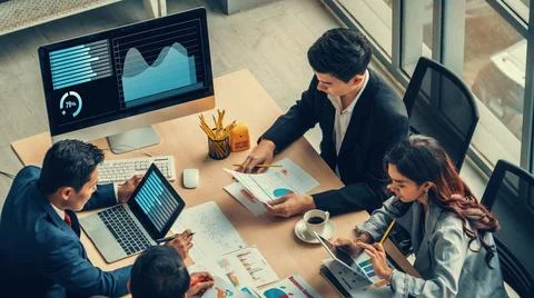 Business visual data analyzing technology by creative computer software 스톡 사진