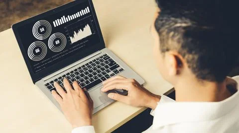 Business visual data analyzing technology by creative computer software Stock Photos