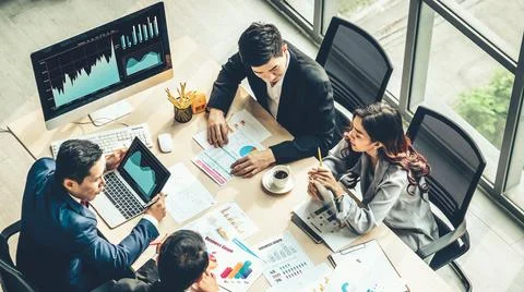 Business visual data analyzing technology by creative computer software Stock Photos
