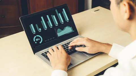 Business visual data analyzing technology by creative computer software 스톡 사진