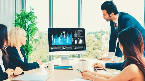 Business visual data analyzing technology by creative computer software 스톡 사진