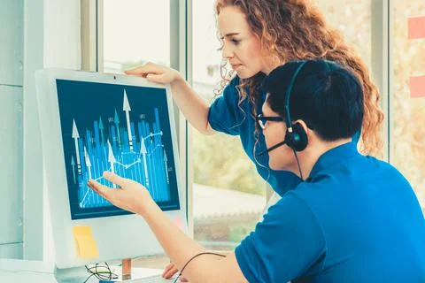 Business visual data analyzing technology by creative computer software 스톡 사진