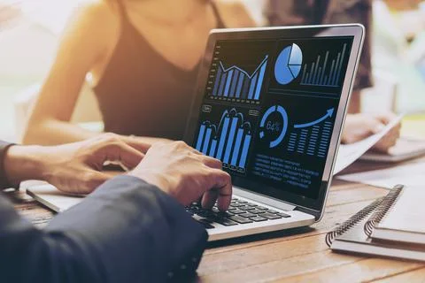 Business visual data analyzing technology by creative computer software Stock Photos