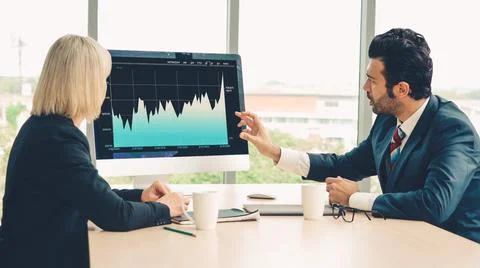 Business visual data analyzing technology by creative computer software Stock Photos