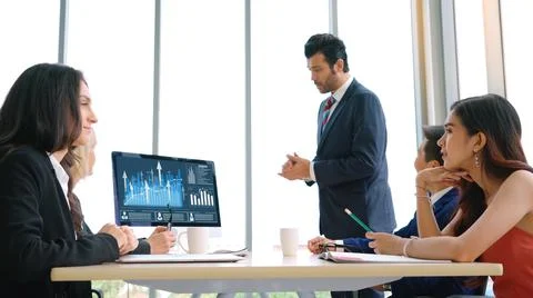 Business visual data analyzing technology by creative computer software Stock Photos