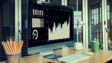 Business visual data analyzing technology by creative computer software Stock Photos