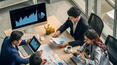 Business visual data analyzing technology by creative computer software Stock Photos