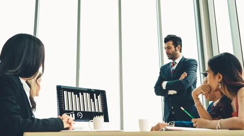 Business visual data analyzing technology by creative computer software Stock Photos