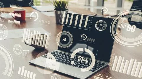 Business visual data analyzing technology by creative computer software Stock Photos