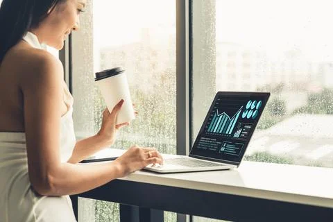 Business visual data analyzing technology by creative computer software Stock Photos