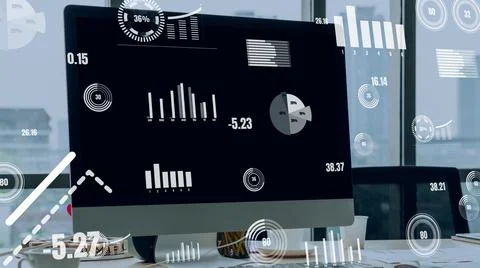 Business visual data analyzing technology by creative computer software Stock Photos